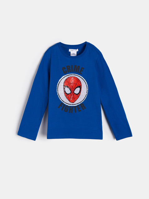Sinsay Fox & Bunny Baby Boy's Blue Spider-Man with reversible sequins Long Sleeve Blouse | Sinsay Fox & Bunny in Lebanon