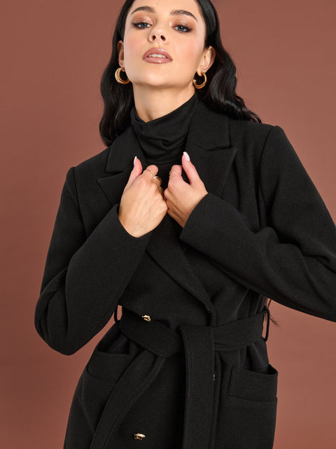 Sinsay Women's Black Tie Belt Coat|Sinsay In Lebanon