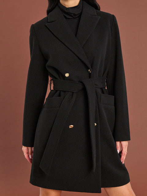 Sinsay Women's Black Tie Belt Coat|Sinsay In Lebanon