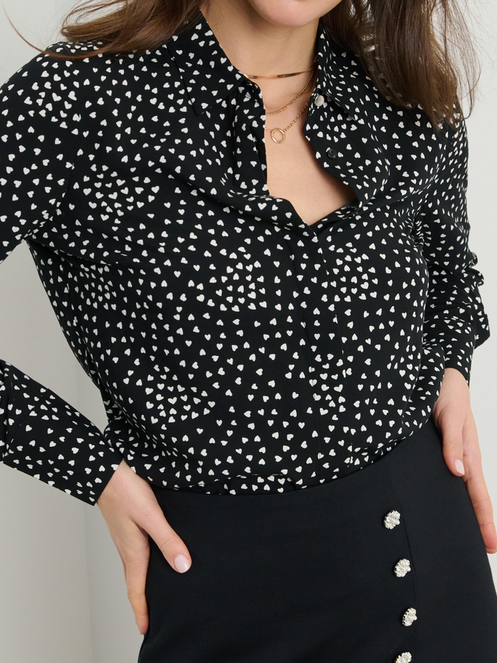 Sinsay Women's Black with heart White Shirt  | Sinsay in Lebanon