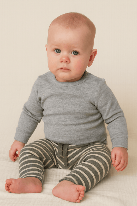 POMPdeLUX Baby Dusty Green Striped Trouser | POMPdeLUX in Lebanon