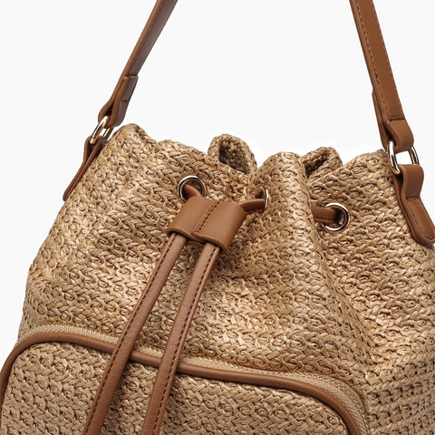 Like Dreams Women's Beige Harmony Straw Bucket Crossbody Bag | Like Dreams In Lebanon
