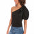 Muse Women's Black Bow Detail One Shoulder Crop Top