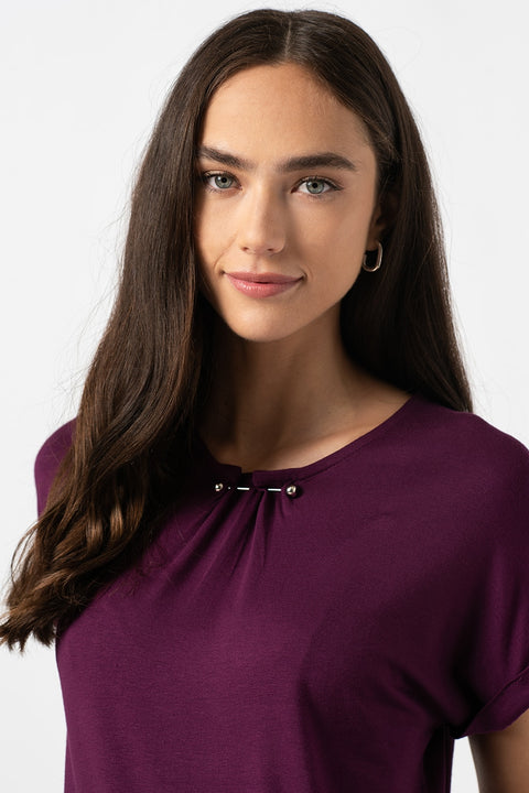Zabaione Women's Plum Short Sleeve Blouse | Zabaione In Lebanon