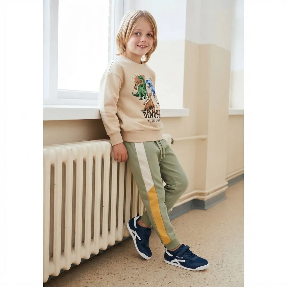 Sinsay Boy's Sage Green with White and Yellow Details Elasticated Waistband and a Drawstrings Sweatpants