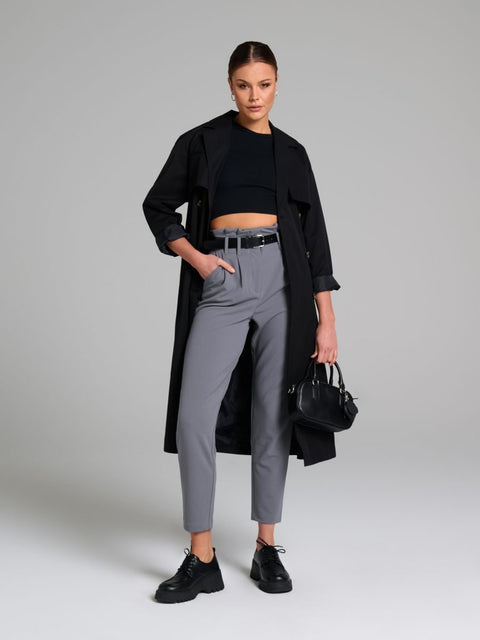 Sinsay Women's Gray Paperbag Trousers With Black Leather Belt | Sinsay In Lebanon