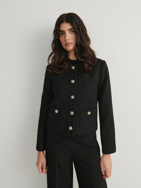 Reserved Women's Black Fabric Tweed Blazer| Reserved In Lebanon