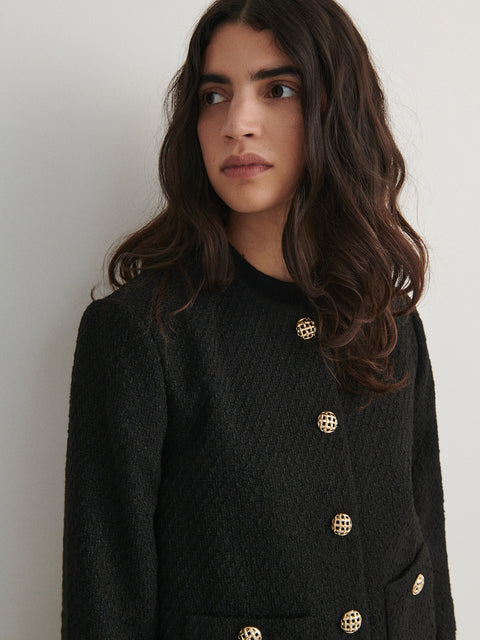 Reserved Women's Black Fabric Tweed Blazer| Reserved In Lebanon
