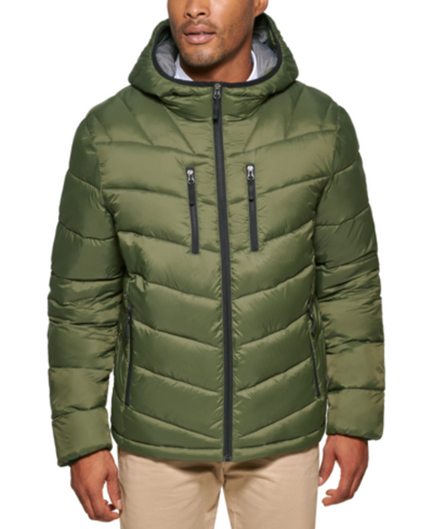 Club Room Men's Olive Chevron Quilted Hooded Puffer Jacket | Club Room in Lebanon