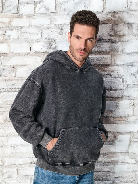 Sinsay Men's Washed Black Sports Hoodie | Sinsay In Lebanon