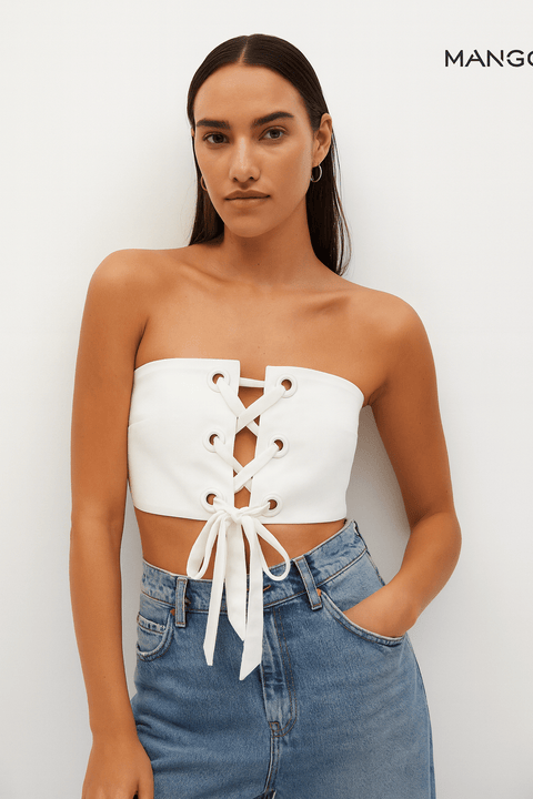 Mango Women's White Sleeveless Crop-Top| Mango in Lebanon