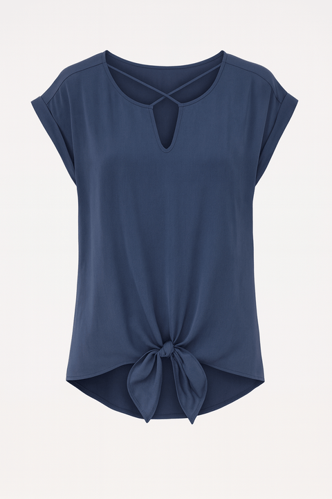BCX Women's Navy Blue Juniors Lattice-Detail Sleeveless Blouse |BCX In Lebanon