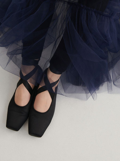 Reserved Women's Black Satin Ballerinas With Tie Straps |Reserved In Lebanon