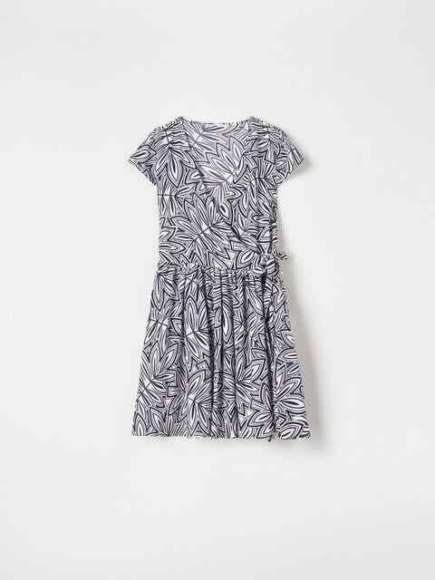 Sinsay Women's White/Navy Viscose Wrap Mini Dress With Botanical Print | Sinsay In Lebanon