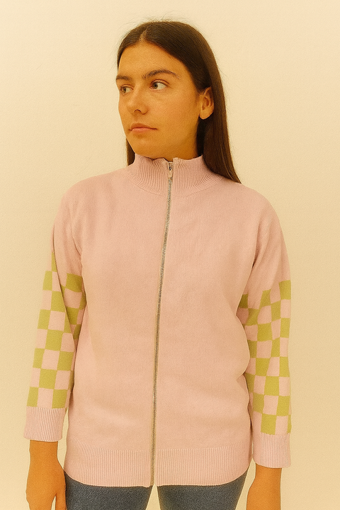 Forever 21 Women's Pink Checkered Long Sleeve Jacket |Forever 21 In Lebanon