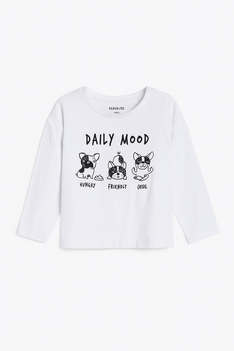 Reserved Girl's White Dogs Prints Long Sleeve Blouse | Reserved In Lebanon