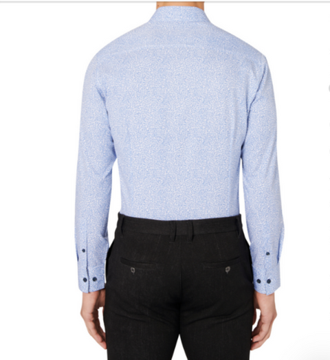 Construct Men's Blue Printed Slim-Fit 4 Way Stretch Dress Shirt|Construct In Lebanon