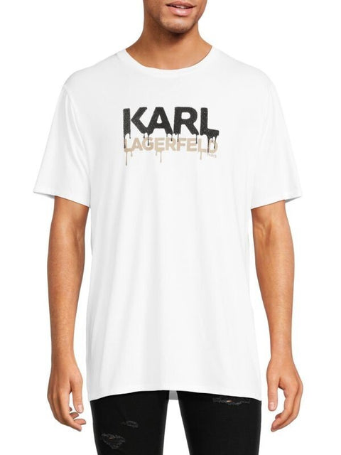 Karl Lagerfeld Paris Men's White Drip Logo Graphic T-Shirt | Karl Lagerfeld Paris in Lebanon