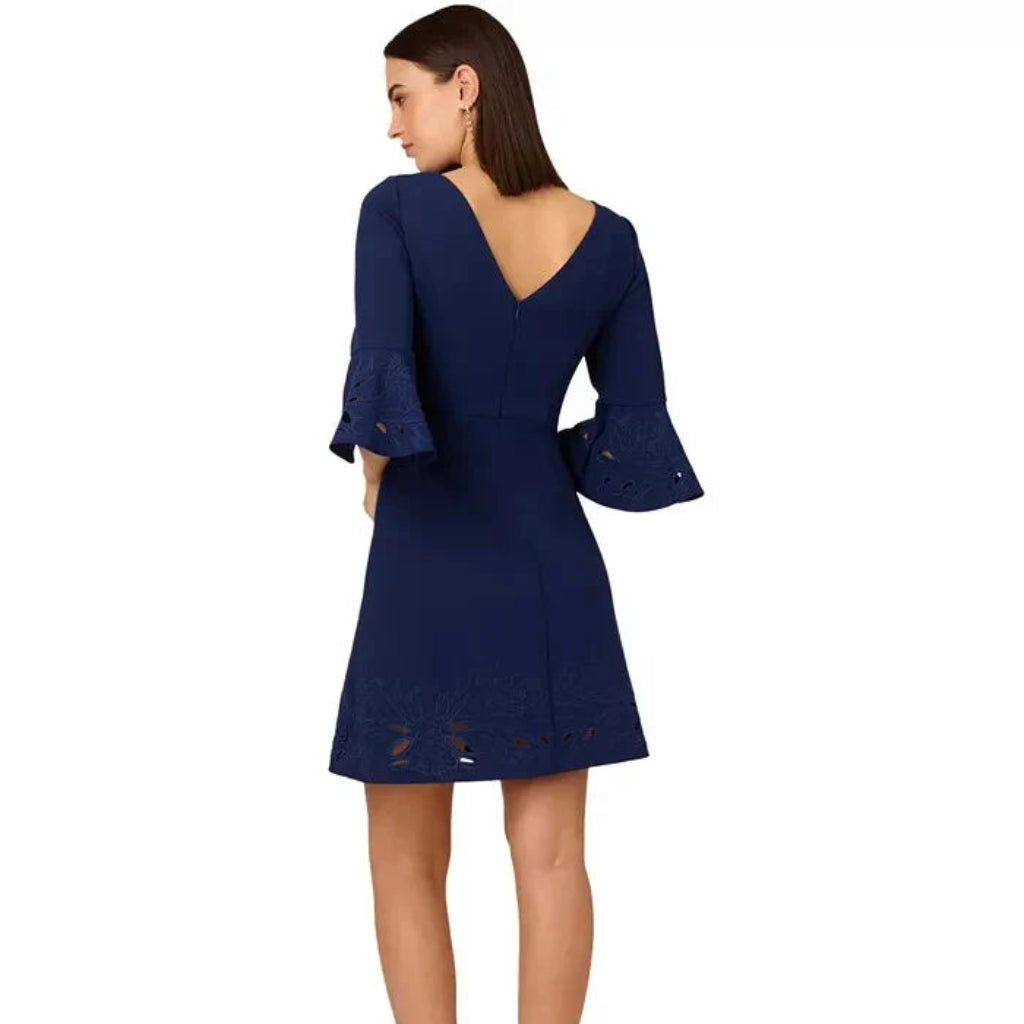 Adrianna Papell Women's Navy Eyelet Embroidered Dress
