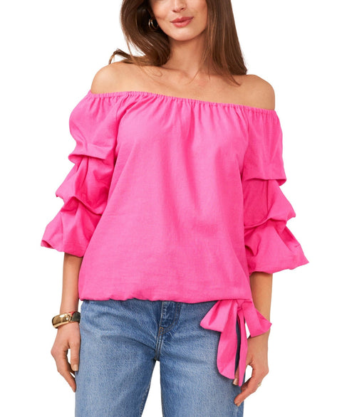 Vince Camuto Women's Fuchsia Linen Blend Off the Shoulder Blouse|Vince Camuto In Lebanon