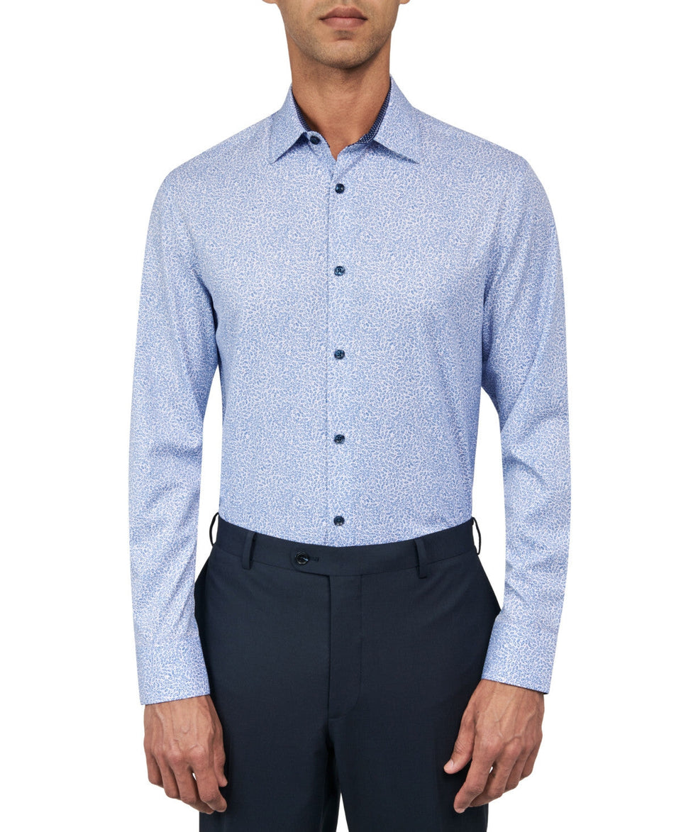 Construct Men's Blue Printed Slim-Fit 4 Way Stretch Dress Shirt|Construct In Lebanon