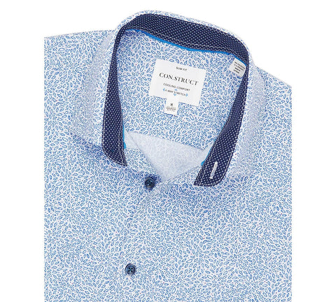 Construct Men's Blue Printed Slim-Fit 4 Way Stretch Dress Shirt|Construct In Lebanon
