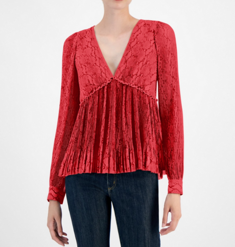 Michael Kors Women's Burgundy Animal Printed Pleated Blouse |Michael Kors In Lebanon