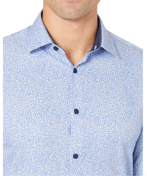 Construct Men's Blue Printed Slim-Fit 4 Way Stretch Dress Shirt|Construct In Lebanon