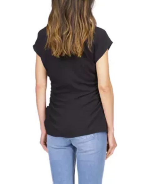 Michael Kors Women's Black Solid Ruched V-Neck Blouse | Michael Kors In Lebanon