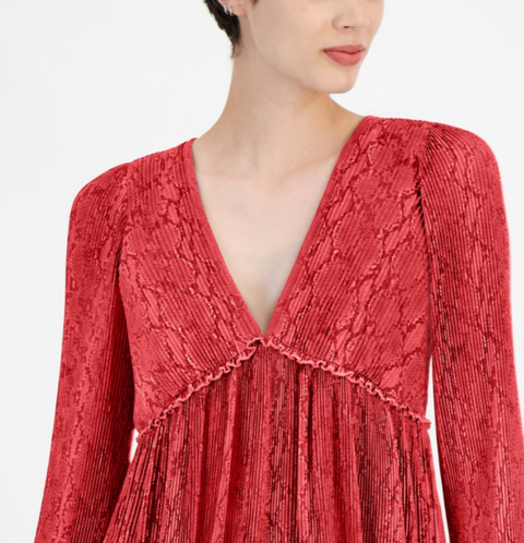 Michael Kors Women's Burgundy Animal Printed Pleated Blouse |Michael Kors In Lebanon