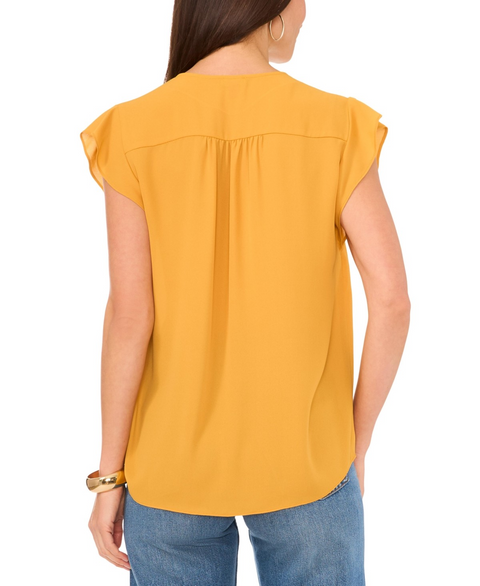 Vince Camuto Women's Golden Yellow Flutter Short Sleeve Blouse | Vince Camuto  in Lebanon