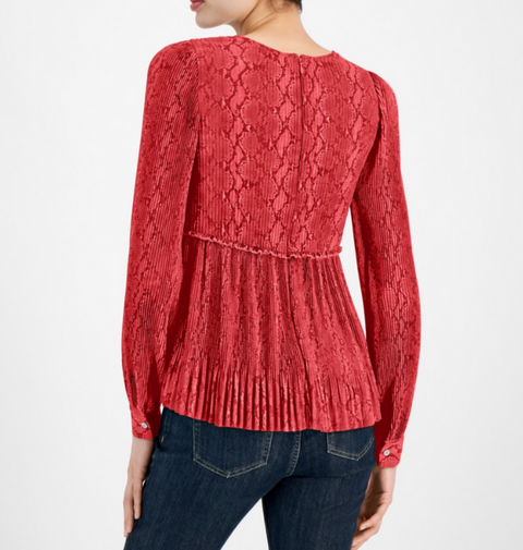 Michael Kors Women's Burgundy Animal Printed Pleated Blouse |Michael Kors In Lebanon
