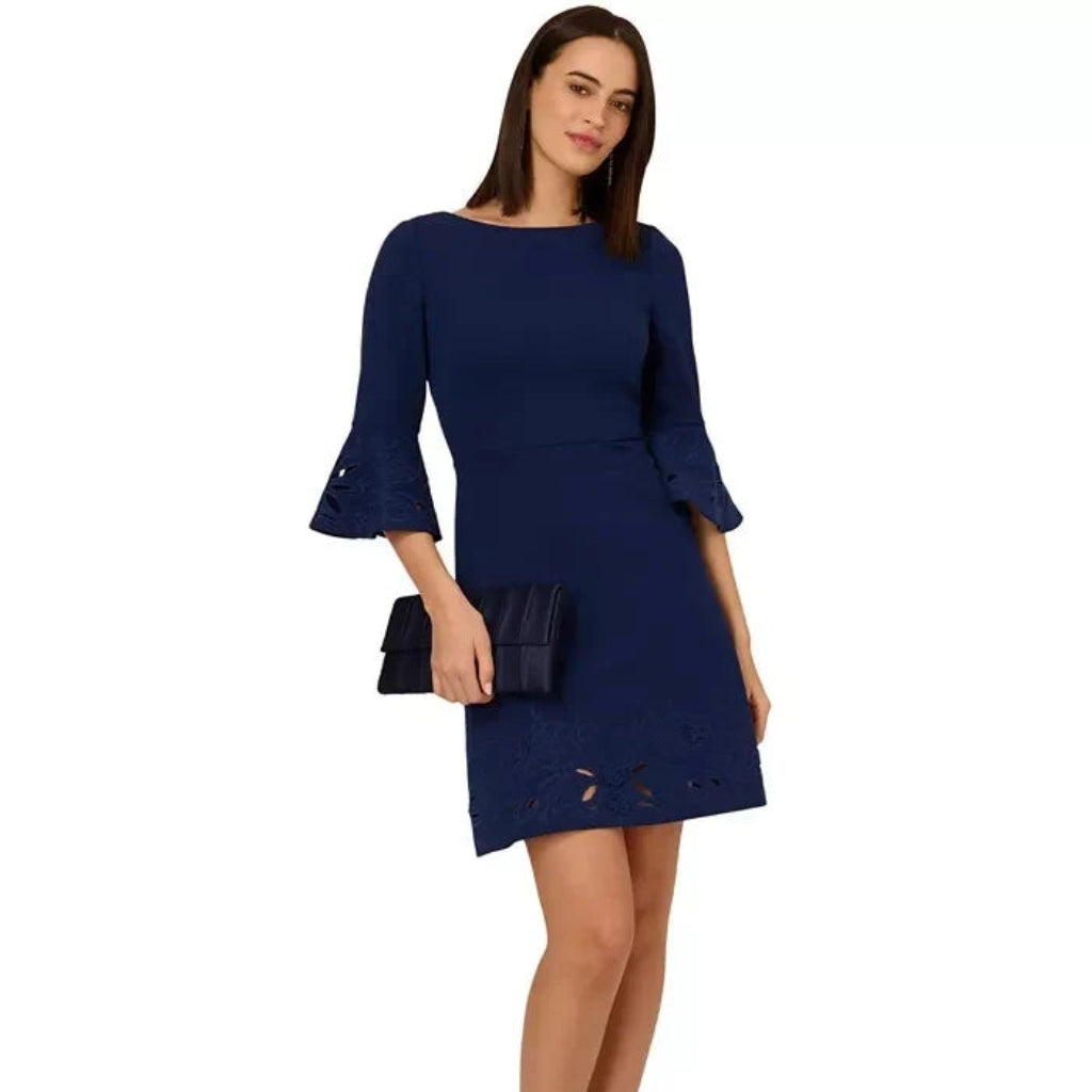 Adrianna Papell Women's Navy Eyelet Embroidered Dress