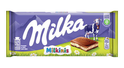 Milka chocolate bar packaging with a cow illustration on a white background