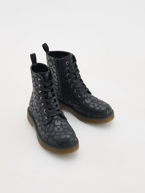 Reserved Girl's Black Animal Print Ankle Boots | Reserved In Lebanon