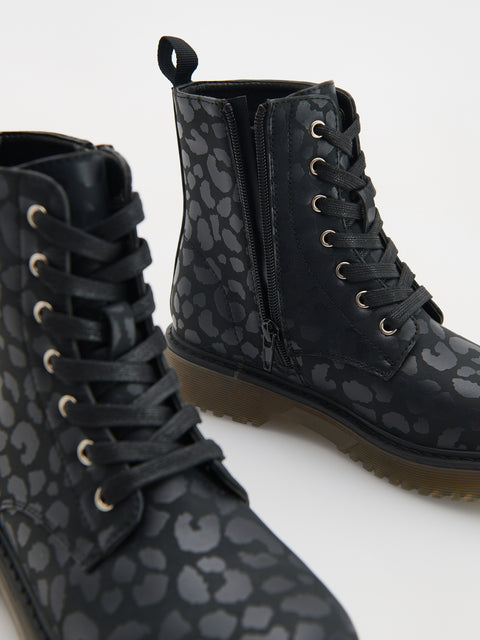 Reserved Girl's Black Animal Print Ankle Boots | Reserved In Lebanon