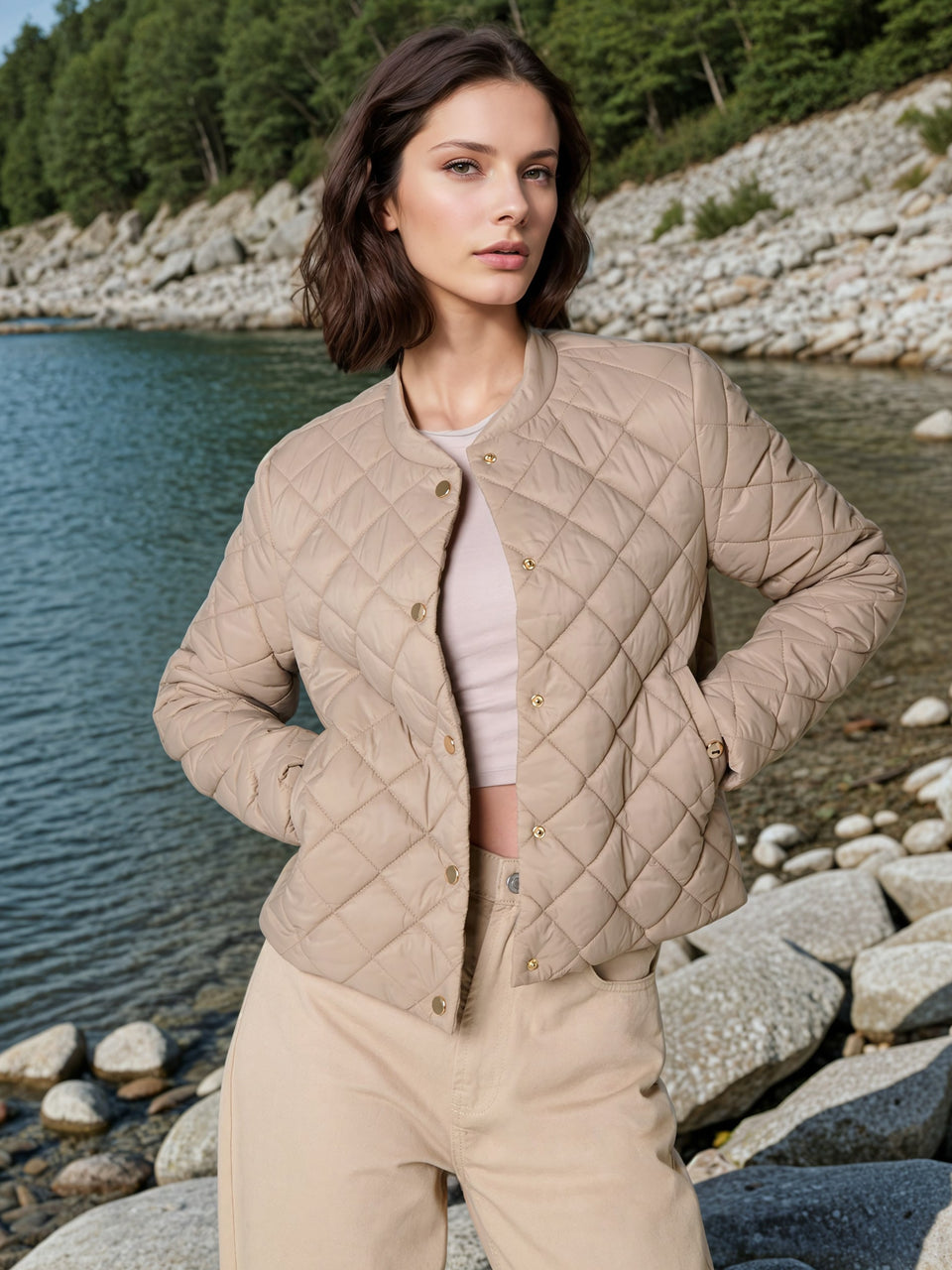 Sinsay Women's Beige Quilted Jacket |Sinsay In Lebanon