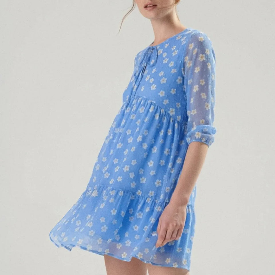 Sinsay Women's Light Blue Floral Printed Mini Dress