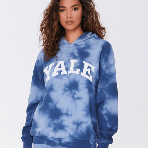 Forever 21 Women's White & Navy "Yale" Hoodie | Forever 21 In Lebanon