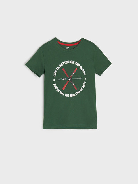Sinsay Boy's Green Round Neck T-Shirt With Print | Sinsay In Lebanon