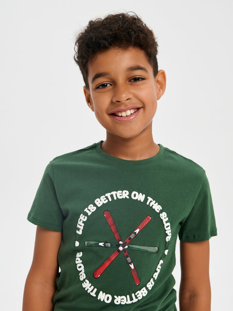 Sinsay Boy's Green Round Neck T-Shirt With Print | Sinsay In Lebanon