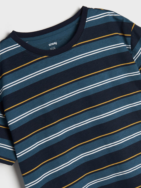 Sinsay Boy's Navy Blue Striped Short Sleeve T-Shirt | Sinsay In Lebanon