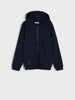 Navy blue hoodie on a light gray background