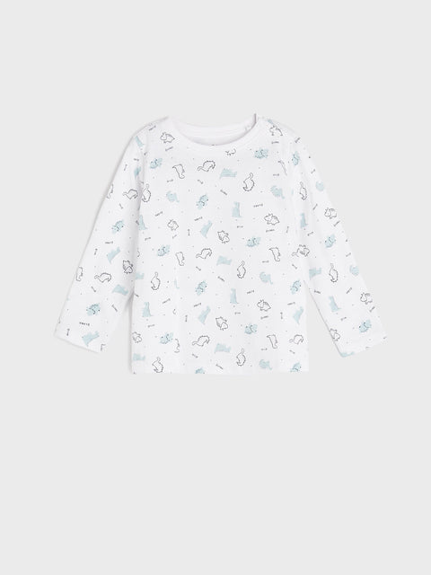Baby long-sleeve shirt with animal pattern on a white background