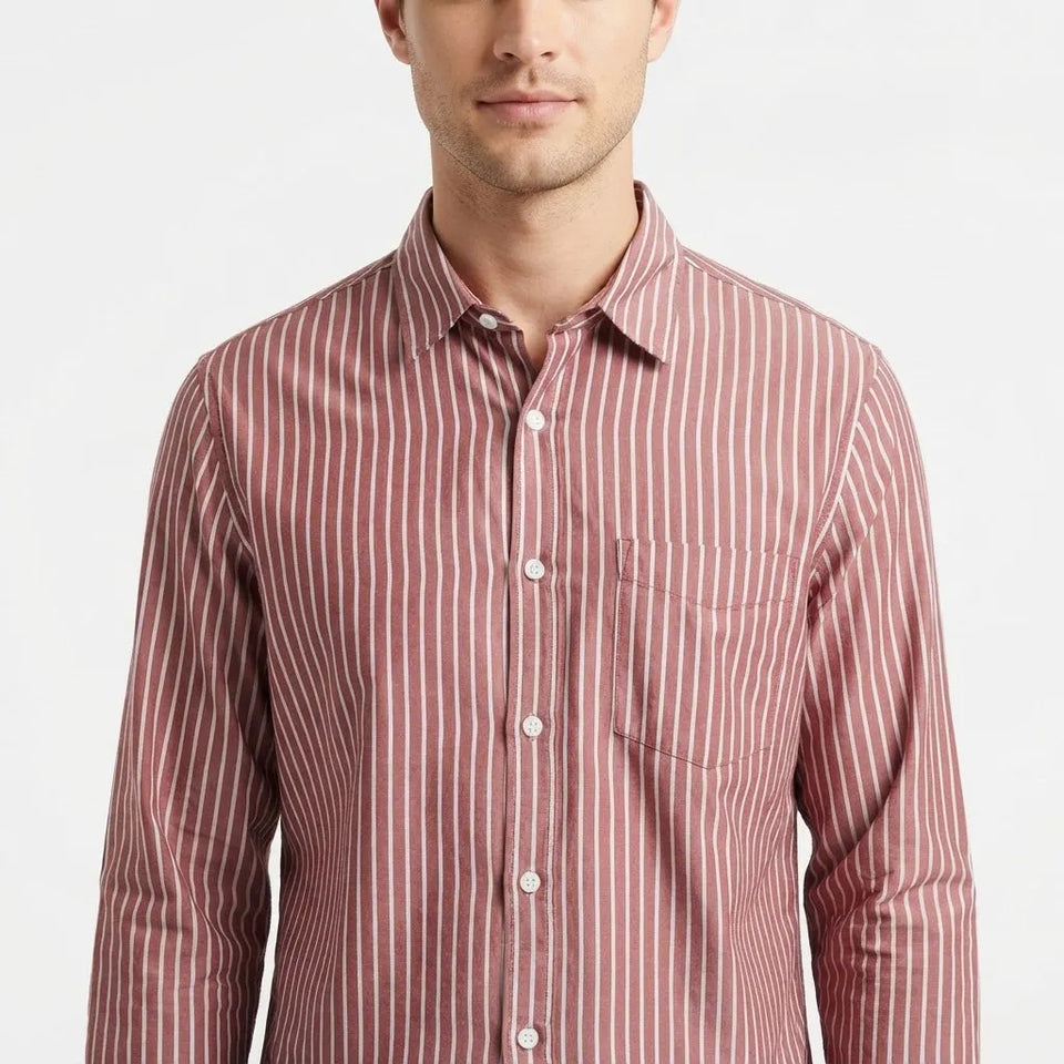 Levi'S Men's Brick Red Chest Pocket Striped Long-Sleeve Shirt