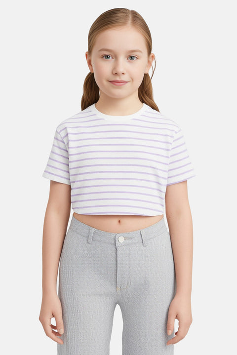 Sinsay Girl's White & Lilac Cropped T-Shirt | Sinsay In Lebanon