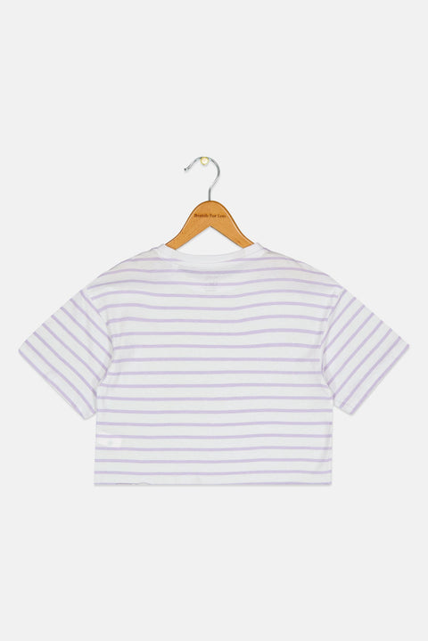 Sinsay Girl's White & Lilac Cropped T-Shirt | Sinsay In Lebanon