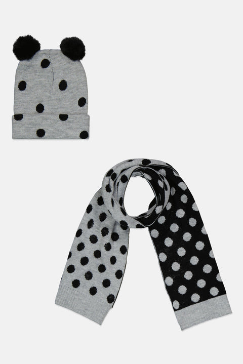 Sinsay Girl's Black & Gray Polka Dot Scarf And Beanie Set | Sinsay In Lebanon