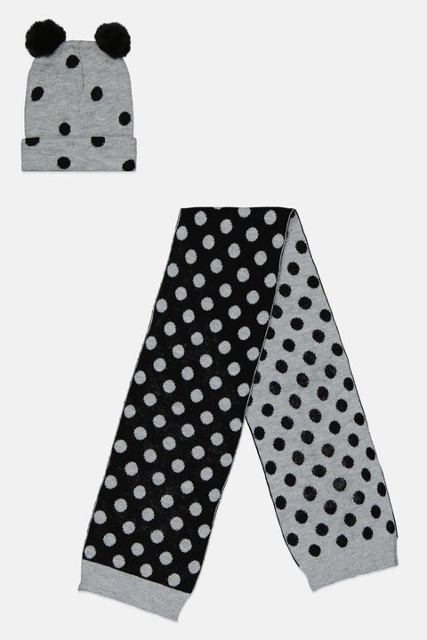 Sinsay Girl's Black & Gray Polka Dot Scarf And Beanie Set | Sinsay In Lebanon