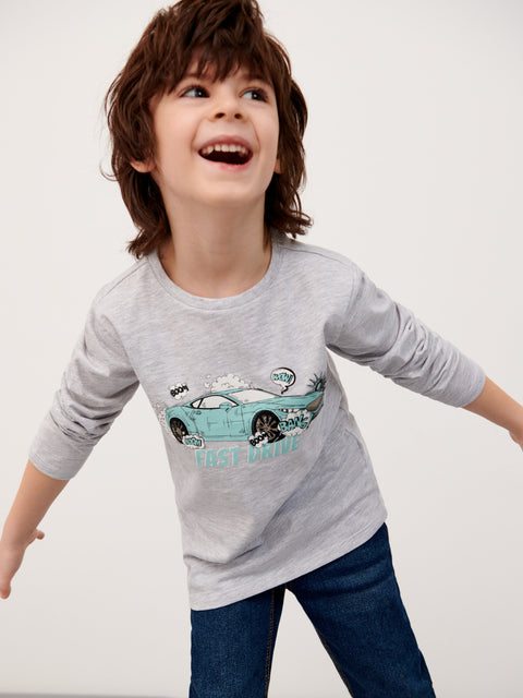 Sinsay Boy's Light Gray Print Long Sleeve Blouse |Sinsay In Lebanon